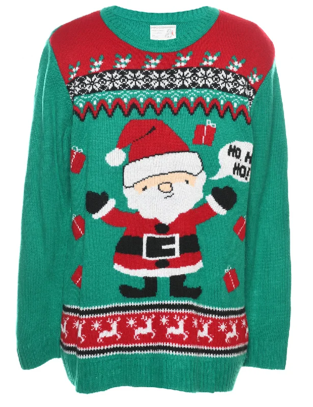 Red & Green Santa Claus Design Christmas Jumper - M Spandex Rayon Corduroy