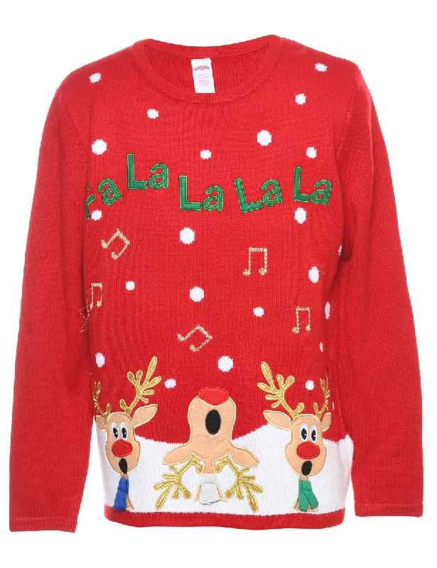 Reindeer Christmas Jumper - L Herringbone Houndstooth Plaid