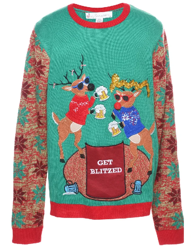 Reindeer Christmas Jumper - L Wool Sweater Cotton Sweater Cashmere Sweater