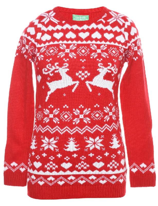 Reindeer Christmas Jumper - L Knit Fabric Woven Fabric Fleece Fabric
