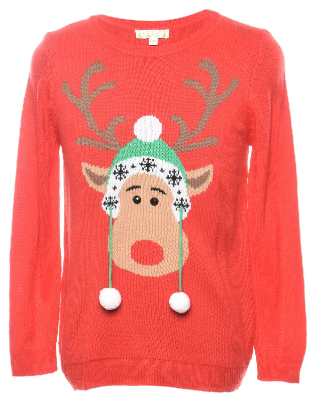 Reindeer Christmas Jumper - M Bright Pastel Dark