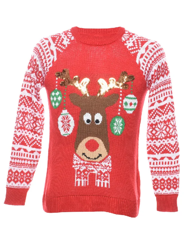 Reindeer Christmas Jumper - S Toggled Drawstring Belted