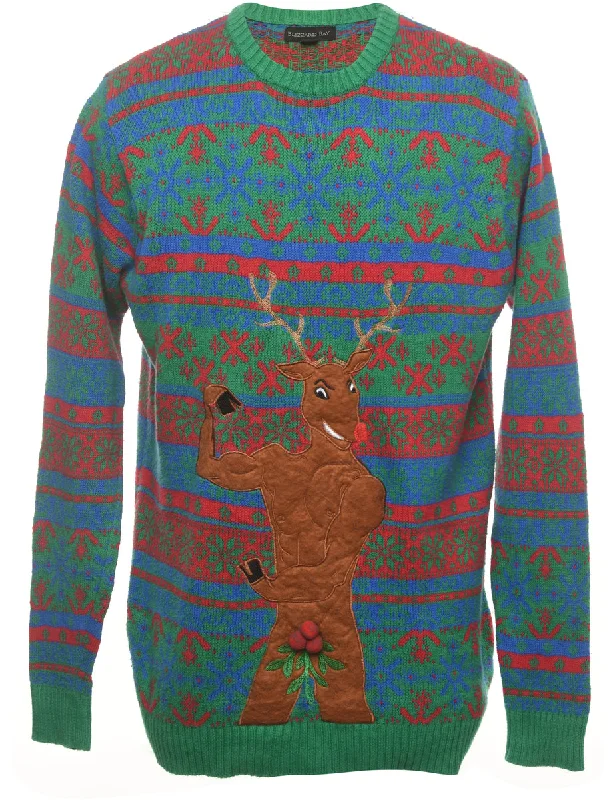 Reindeer Christmas Jumper - S Wool Fabric Cashmere Fabric Tweed Fabric