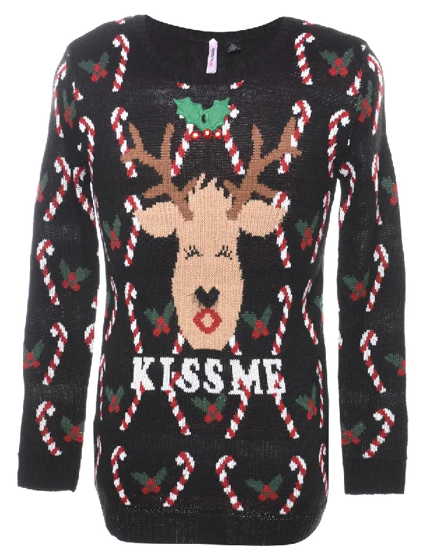 Reindeer Christmas Jumper - S Solid Color Striped Floral Print