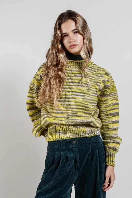 SANG Handknit Wool Jumper - Green Satin Blend Silk Blend Wool Blend