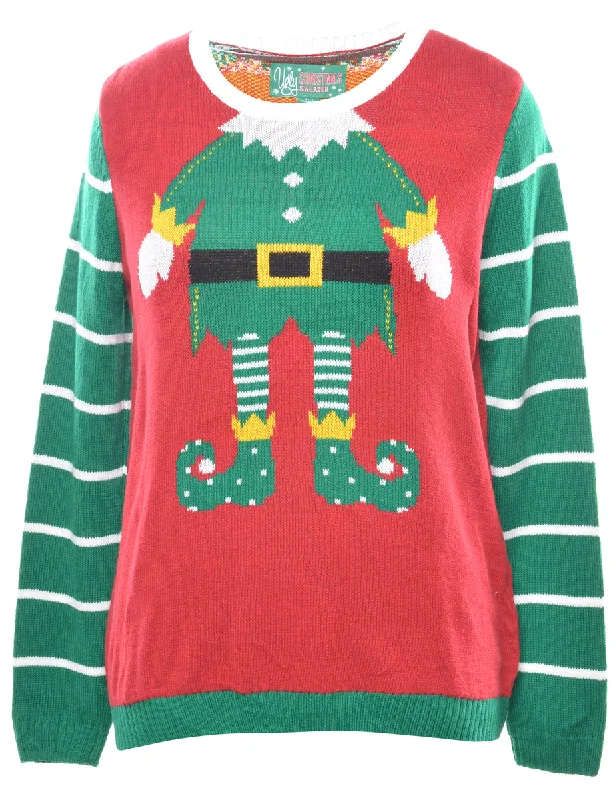 Santa Claus  Christmas Jumper - L Hooded Caped Shawl Collar