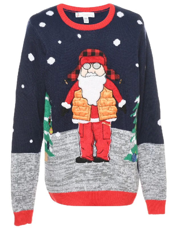 Santa Claus Christmas Jumper - M Spandex Blend Rayon Blend Denim Blend