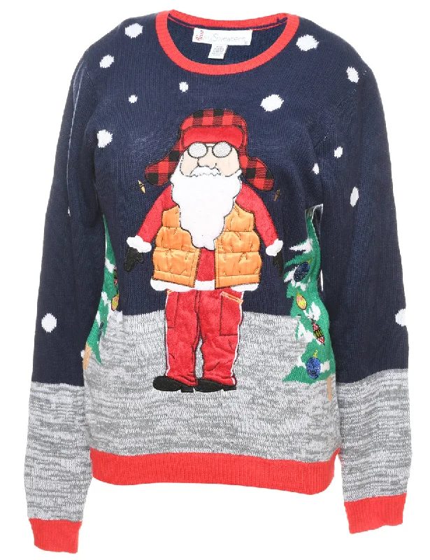 Santa Claus Christmas Jumper - M Open Front Closed Front Wrap Front