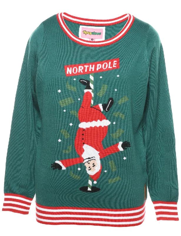 Santa Claus Christmas Jumper - M Plaid Sweater Polka Dot Checkered