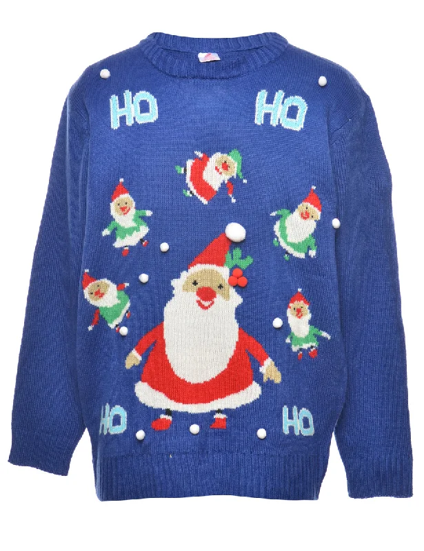 Santa Claus Christmas Jumper - M Hooded Sweater Collared Sweater Shawl Collar