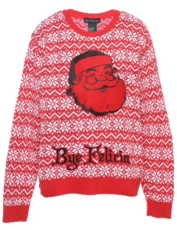 Santa Claus Christmas Jumper - XL Zippered Buttoned Snapped