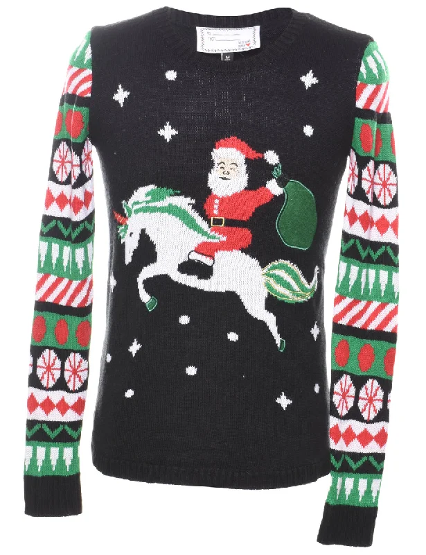Santa Claus Design Christmas Jumper - M Tailored Straight A-Line