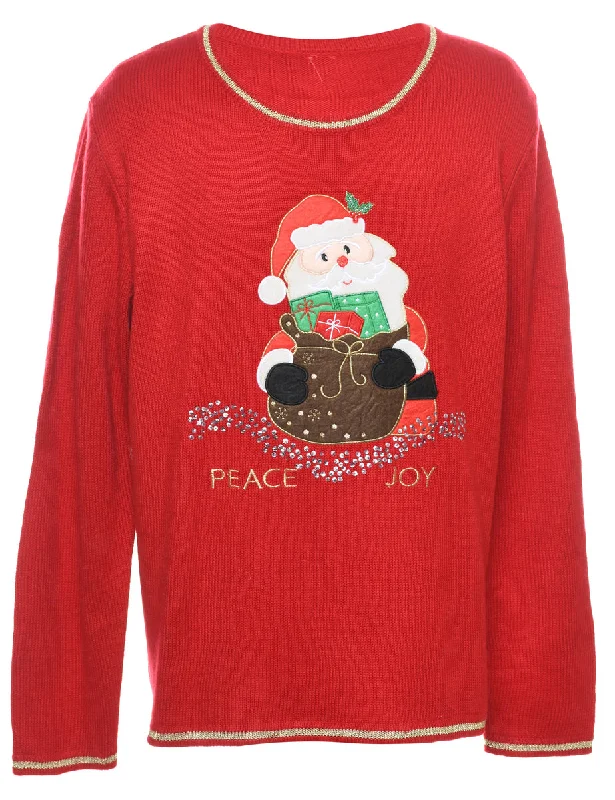 Santa Claus Design Red Christmas Jumper - L Chenille Fabric Brocade Fabric Lace Fabric