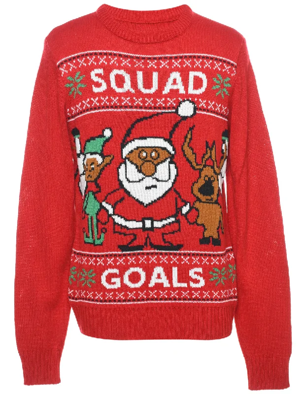 Santa Claus & Reindeer Christmas Jumper - M Soft Cozy Warm