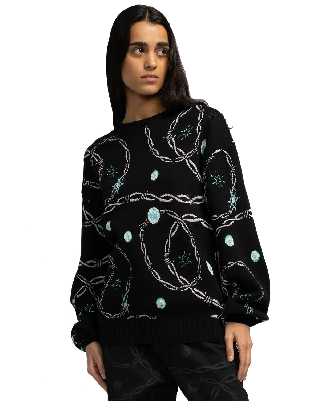 Lucky Gem Knit Crew Jumper in Black Seamless Knitted Crochet