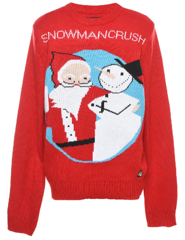 Snowman Christmas Jumper - L Stretchy Elastic Breathable