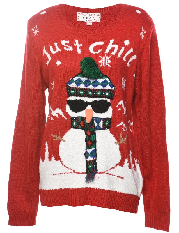 Snowman Christmas Jumper - L Faux Fur Fabric Real Fur Fabric Shearling Fabric