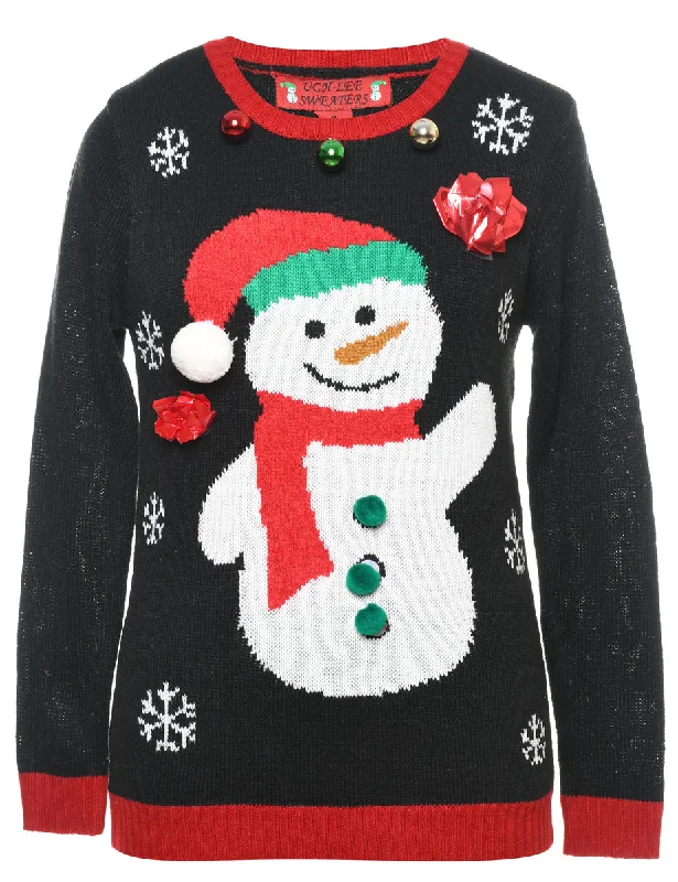 Snowman Christmas Jumper - M Hooded Caped Shawl Collar
