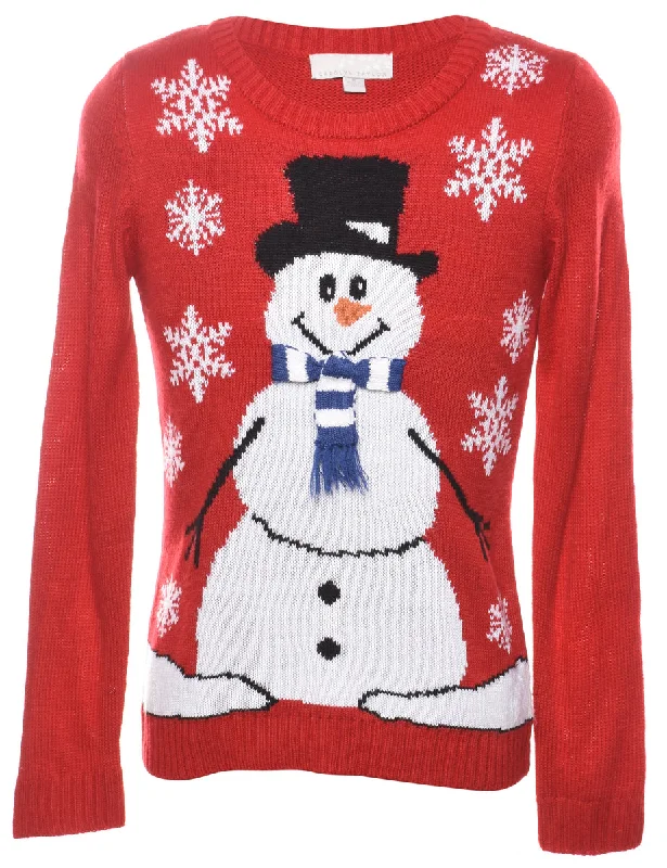 Snowman Christmas Jumper - M Satin Fabric Silk Fabric Chiffon Fabric