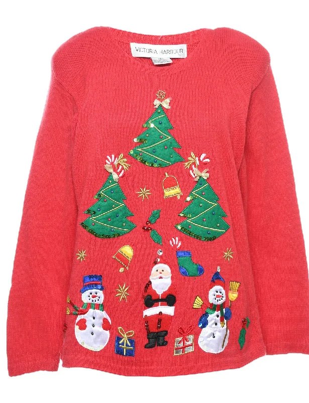 Snowman Christmas Jumper - S Satin Blend Silk Blend Wool Blend