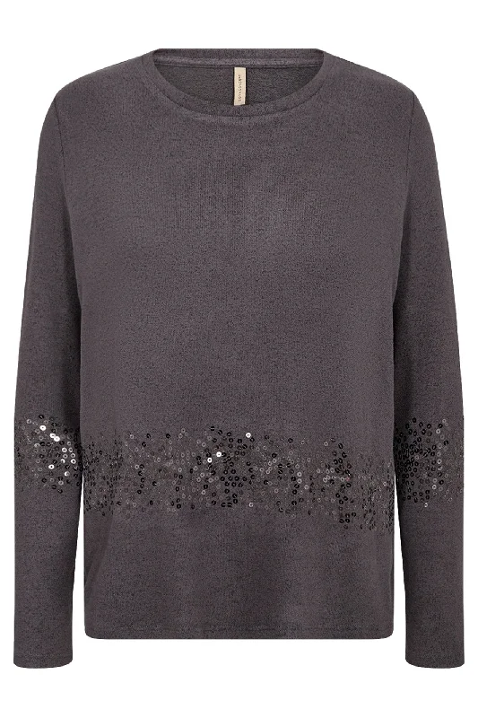 Soya Concept SC-Biara 125 26727-20 Soft Touch Jumper with Sequin Detail Dark Grey Boxy Sweater Fitted Sweater A-Line Soya Concept SC-Biara 125 26727-20 Soft Touch Jumper with Sequin Detail Dark Grey Boxy Sweater Fitted Sweater A-Line