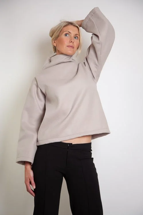 Tahli Jumper Straight Sleeves - Rose Ecru Wool Melton Machine Wash Dry Clean Hand Wash