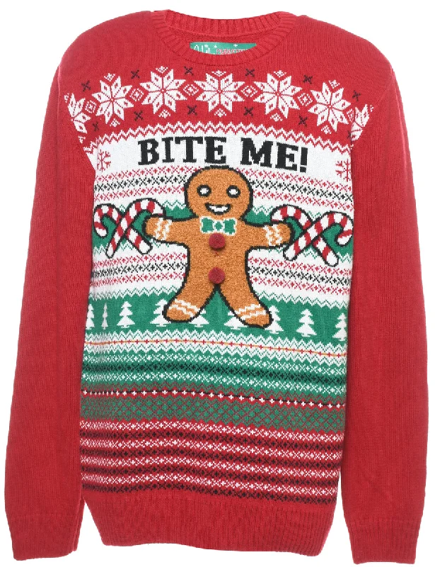 Teddy Bear Design Christmas Jumper - L Lace Blend Ribbed Blend Corduroy Blend