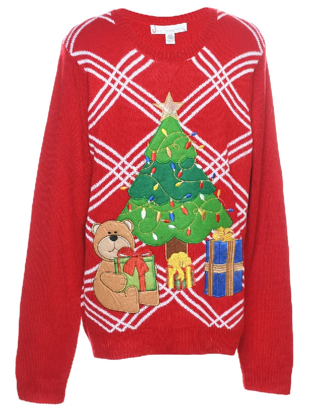 Teddy Bear Design Classic Christmas Jumper - M Slim Fit Regular Fit Oversized