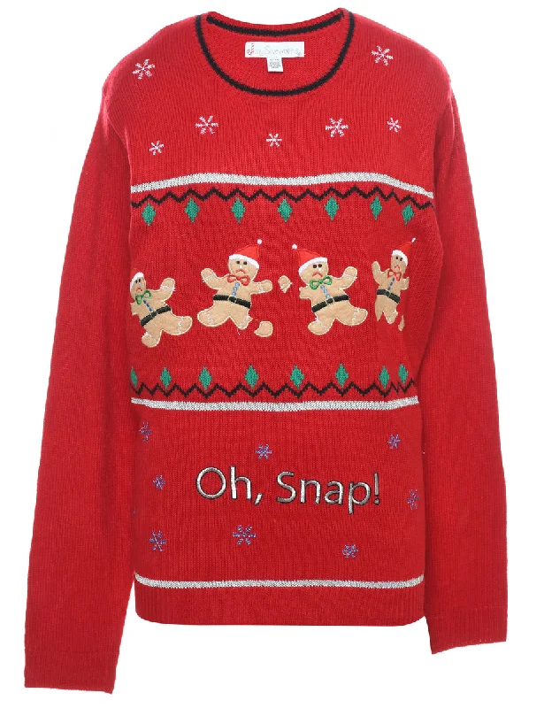 Teddy Bear Print Christmas Jumper - XL Embroidered Appliqued Beaded
