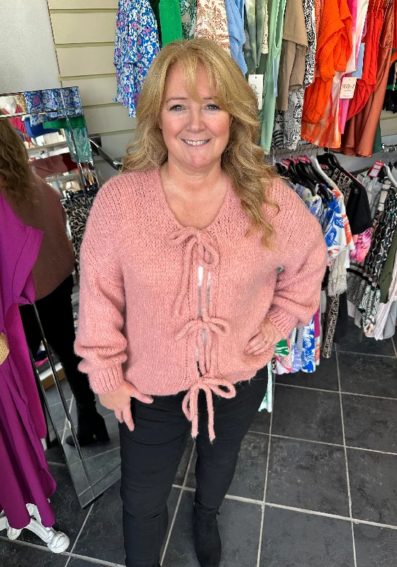 Tie front detail jumper - salmon Open Front Closed Front Wrap Front