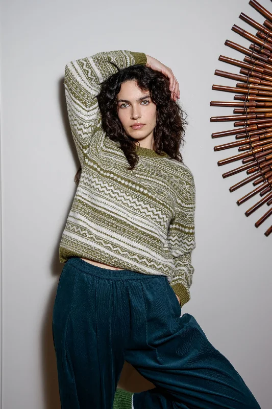 TINSEL Wool Jumper - Green Real Fur Shearling Chenille