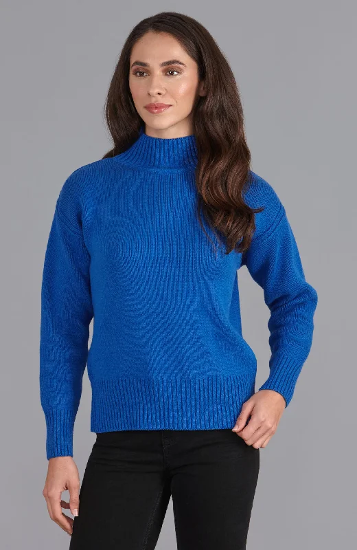 Womens Midweight Cotton Turtleneck Drop Shoulder Jumper Chenille Brocade Lace