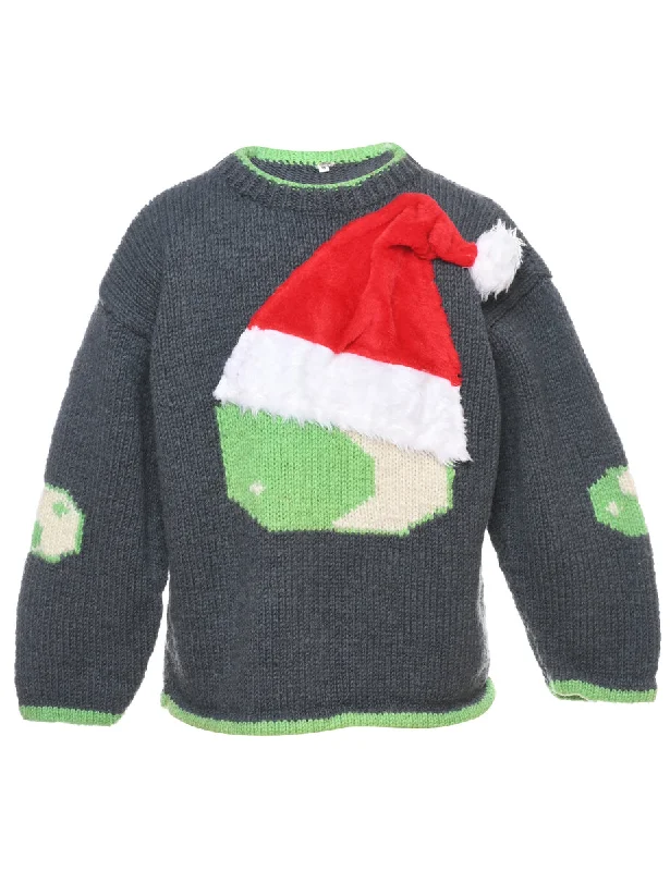 Wool Santa Claus Christmas Jumper - M Spandex Rayon Corduroy