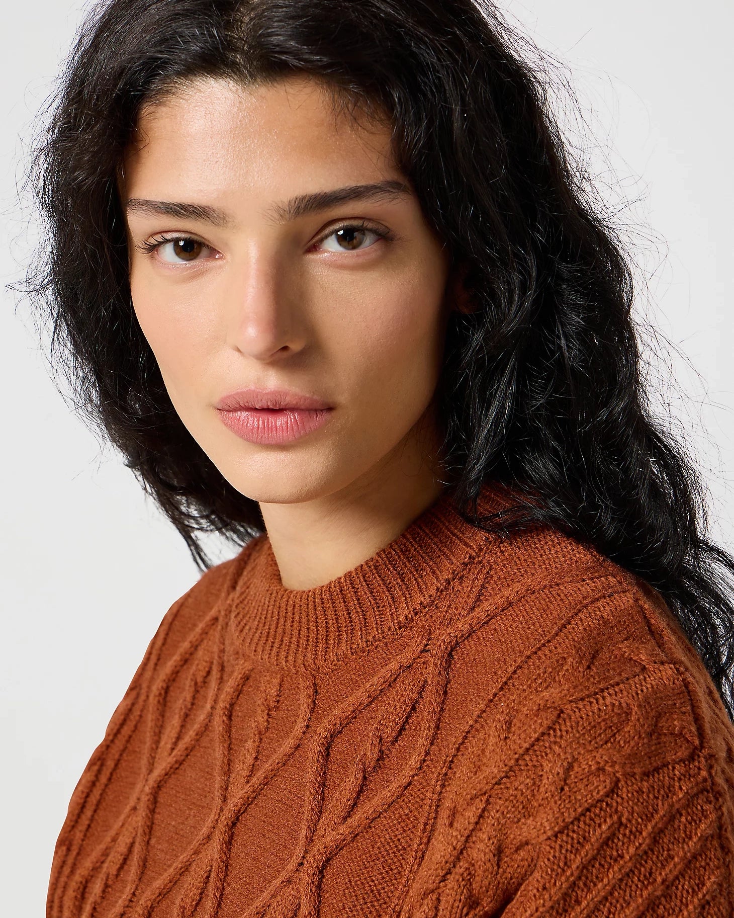 Cable Knit Jumper in Gingerbread Chenille Blend Fleece Blend Nylon Blend