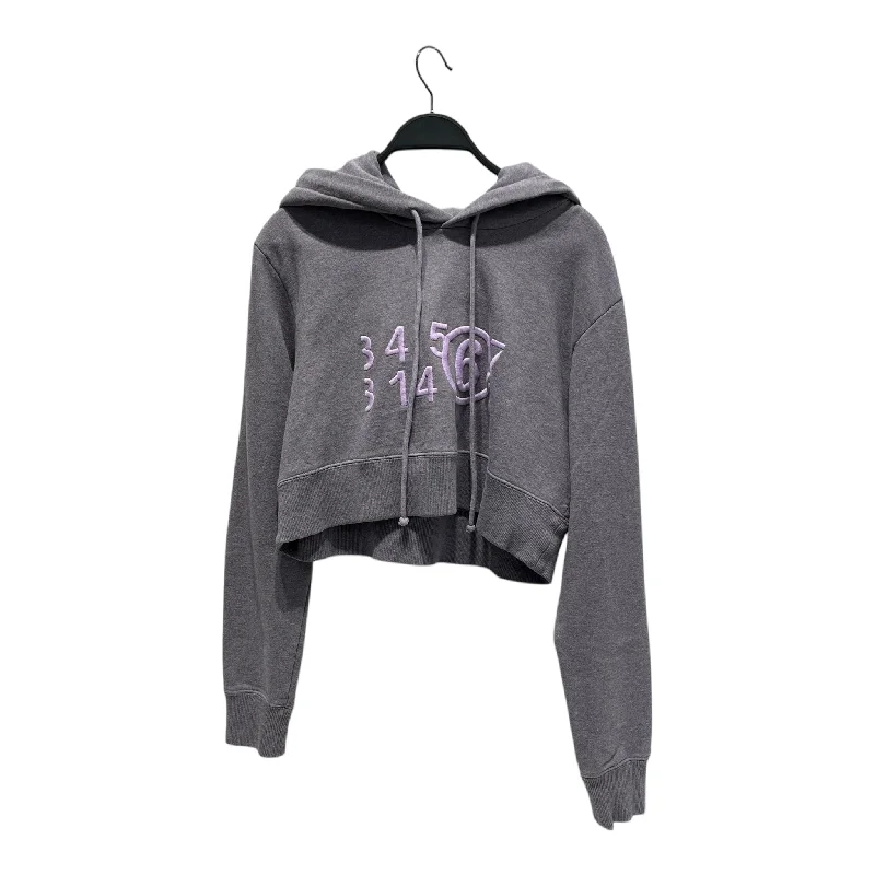 MM6/Hoodie/S/Cotton/PPL/logo cropped hoodie Hoodie with Hem Frayed Vintage Worn