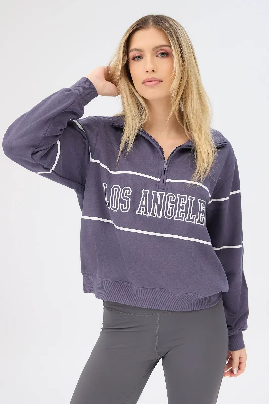 Graphic Quarter-Zip Polo Sweatshirt Hoodie with High-Low Hem Asymmetrical Trendy