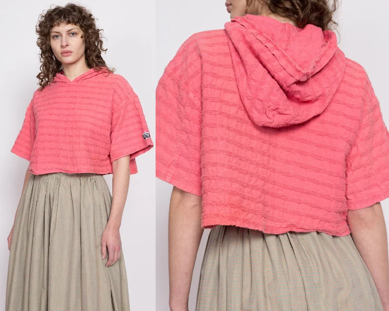 90s Blank Noir Coral Pink Textured Hooded Crop Top - Medium Hoodie with Exposed Zipper Edgy Industrial 90s Blank Noir Coral Pink Textured Hooded Crop Top - Medium Hoodie with Exposed Zipper Edgy Industrial