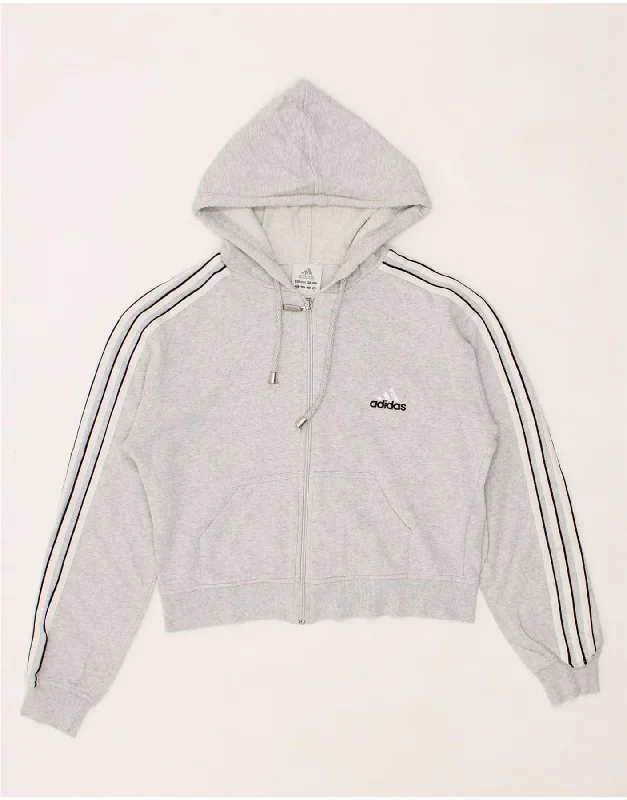 ADIDAS Womens Crop Oversized Zip Hoodie Sweater UK 10 Small Grey Cotton Hoodie with Raglan Sleeves Sporty Comfortable ADIDAS Womens Crop Oversized Zip Hoodie Sweater UK 10 Small Grey Cotton Hoodie with Raglan Sleeves Sporty Comfortable