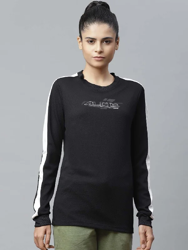 Alcis Women Black Self Design Sweatshirt Hoodie with Hem Frayed Vintage Worn