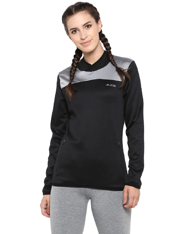Alcis Women Black Silver-Toned Colourblocked Sweatshirt Hoodie with Earth Tones Natural Calm Alcis Women Black Silver-Toned Colourblocked Sweatshirt Hoodie with Earth Tones Natural Calm
