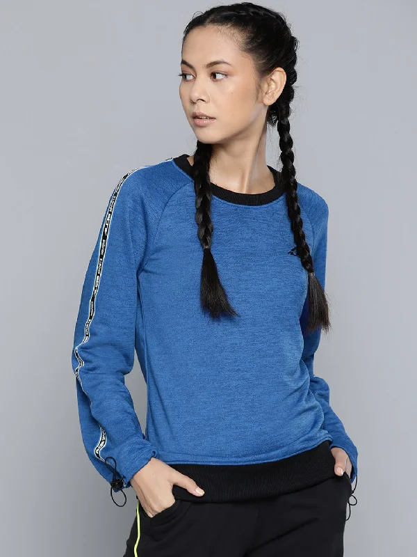 Alcis Women Blue Melange Effect Training Sweatshirt Hoodie with Puffed Sleeves Voluminous Trendy Alcis Women Blue Melange Effect Training Sweatshirt Hoodie with Puffed Sleeves Voluminous Trendy