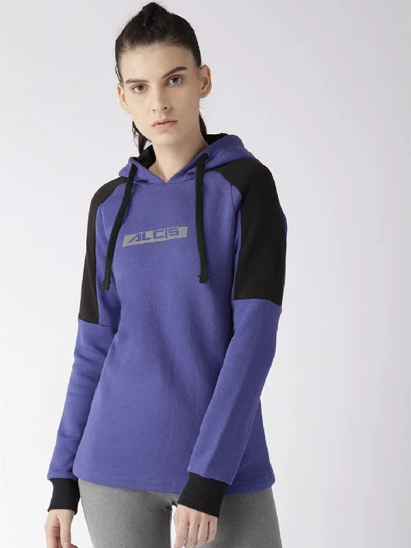 Alcis Women Blue Printed Detail Hooded Sweatshirt Hoodie with Bell Sleeves Flared Feminine Alcis Women Blue Printed Detail Hooded Sweatshirt Hoodie with Bell Sleeves Flared Feminine