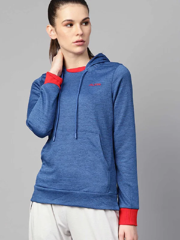 Alcis Women Blue Self Design Hooded Sweatshirt Hoodie with Distressed Vintage Worn