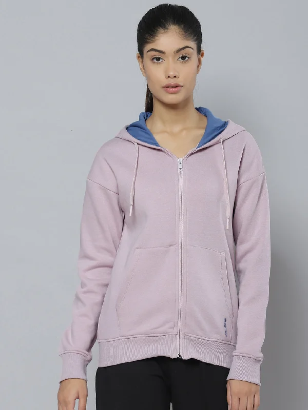 Alcis Women Lavender Hooded Sweatshirt Hoodie with Fur Luxurious Winter