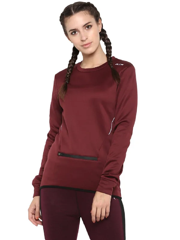 Alcis Women Maroon Solid Sweatshirt Hoodie with Strings Custom Fit Adjustable