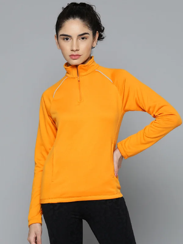 Alcis Women Orange Solid Sweatshirt Hoodie with Pocket Utility Practical