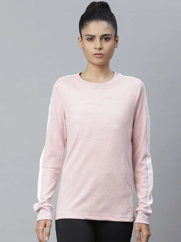 Alcis Women Pink Self Design Sweatshirt Hoodie with V-Neck Classic Versatile