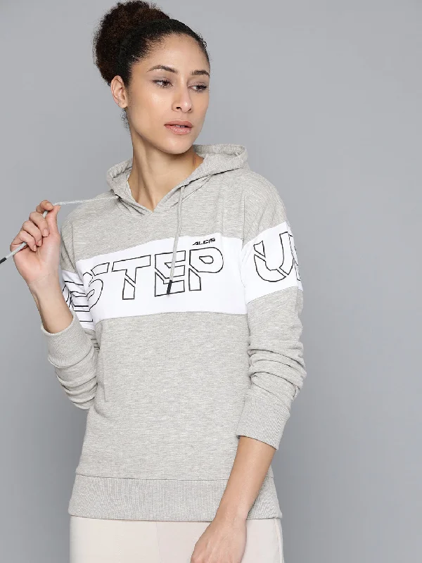 Alcis Women Printed Grey Melange Sweatshirts Hoodie with Earth Tones Natural Calm