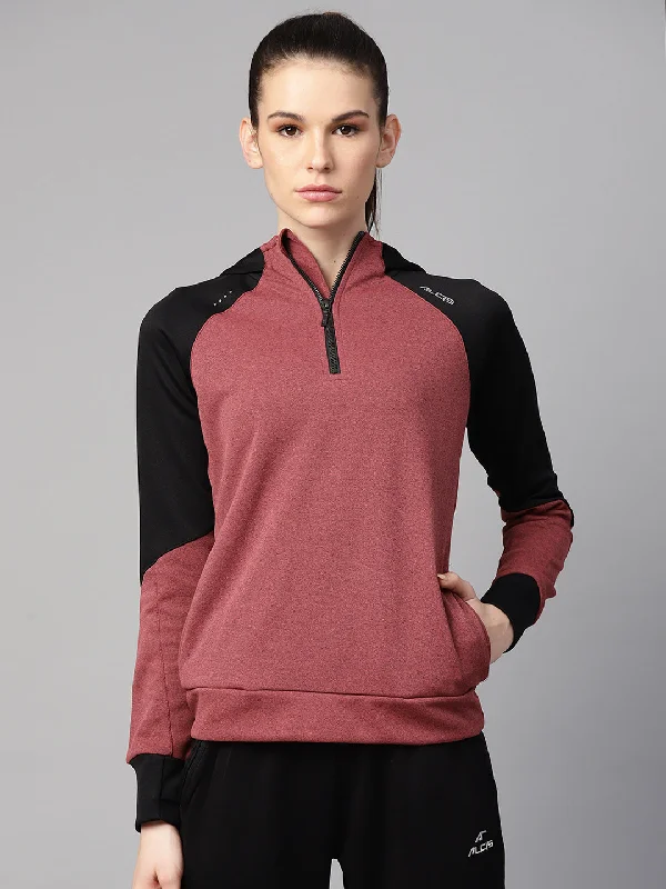 Alcis Women Rust Red Black Solid Hooded Sweatshirt Hoodie with Sequins Glamorous Eye-catching Alcis Women Rust Red Black Solid Hooded Sweatshirt Hoodie with Sequins Glamorous Eye-catching
