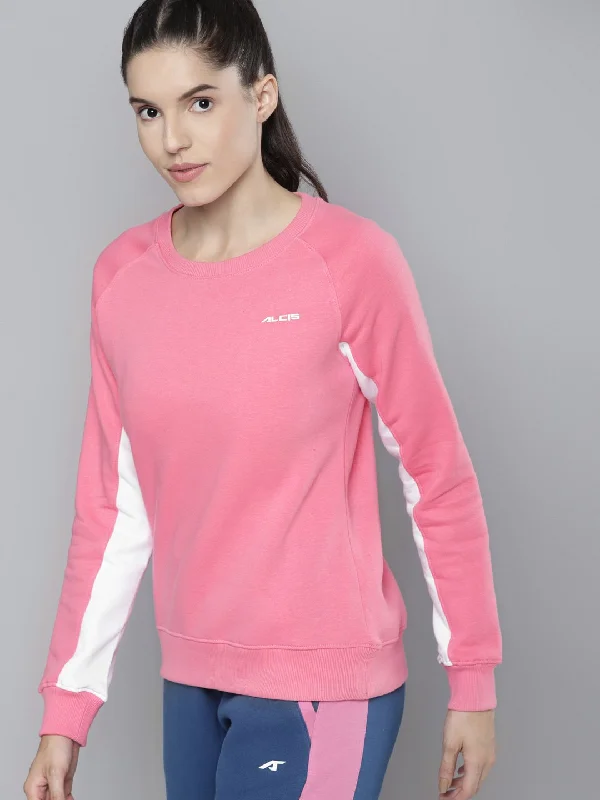 Alcis Women Solid Pink Sweatshirts Hoodie with Crew Neck Simple Timeless
